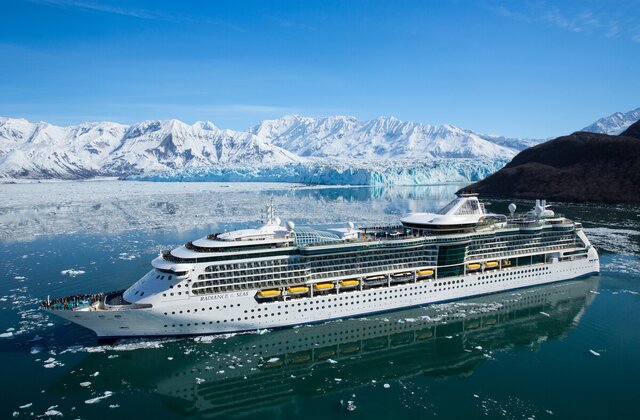 Ship cruising past Alaskan Glaciers